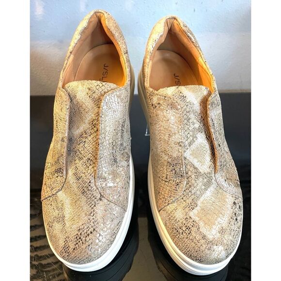 J Slides NY Womens Metallic Gold Slip On Leather Platform Tennis Shoes Size 9 M - Picture 2 of 10